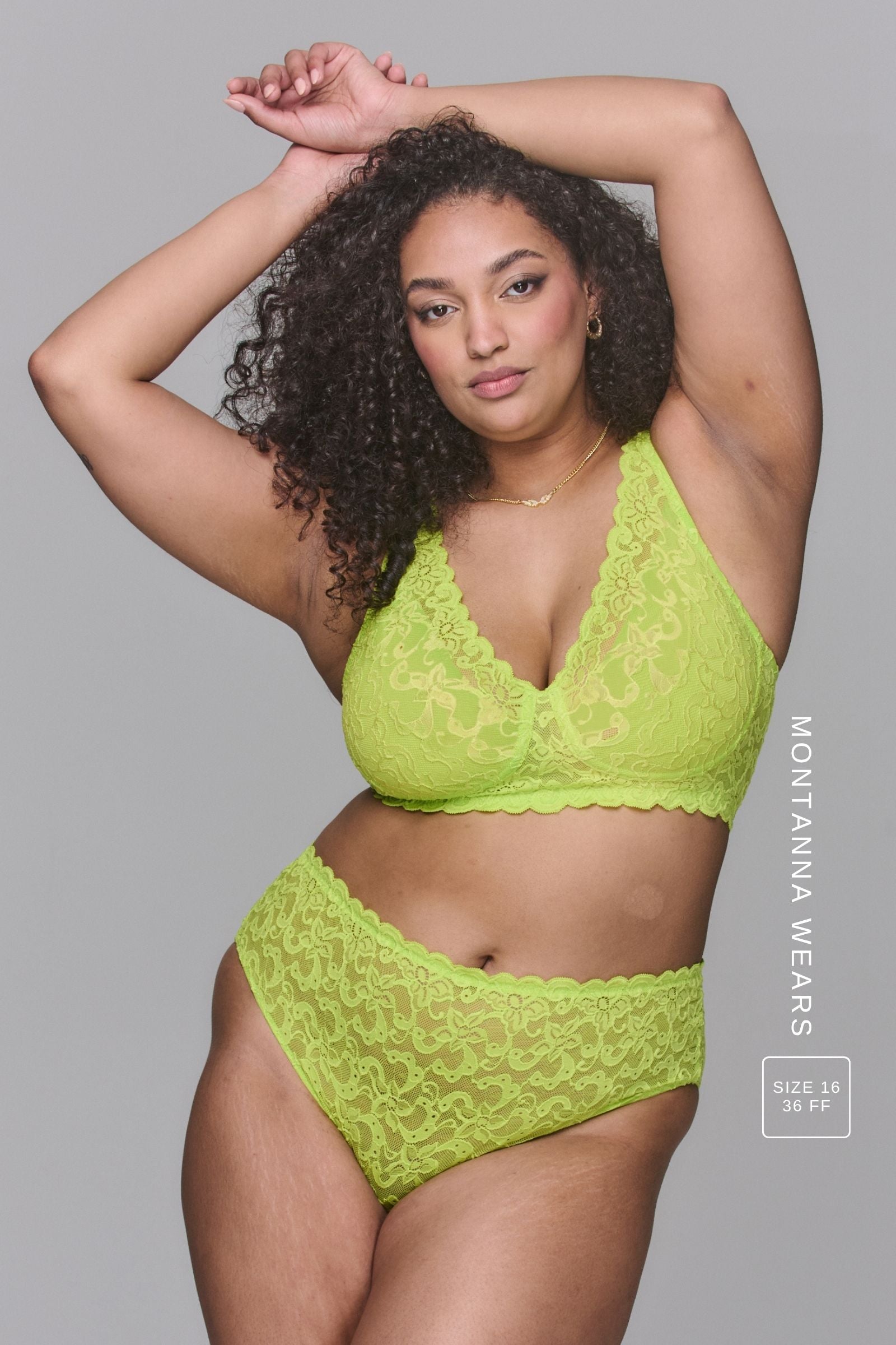 Silhouette Lace Bra & High Waisted Brief Set - Lime