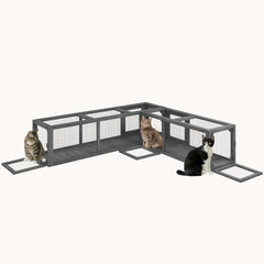 98" Outdoor Wooden Cat Tunnel with 8 Doors & Combinable Design for Kitty, Pet, Dark Gray