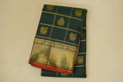 Folded Deep Bottle Green Heirloom Kanjivaram Silk Saree