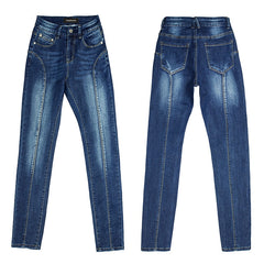 DSQBRAND women's high waist slim Jeans Blue stitching Capris small foot pencil pants zipper DSQ letter label customizatio