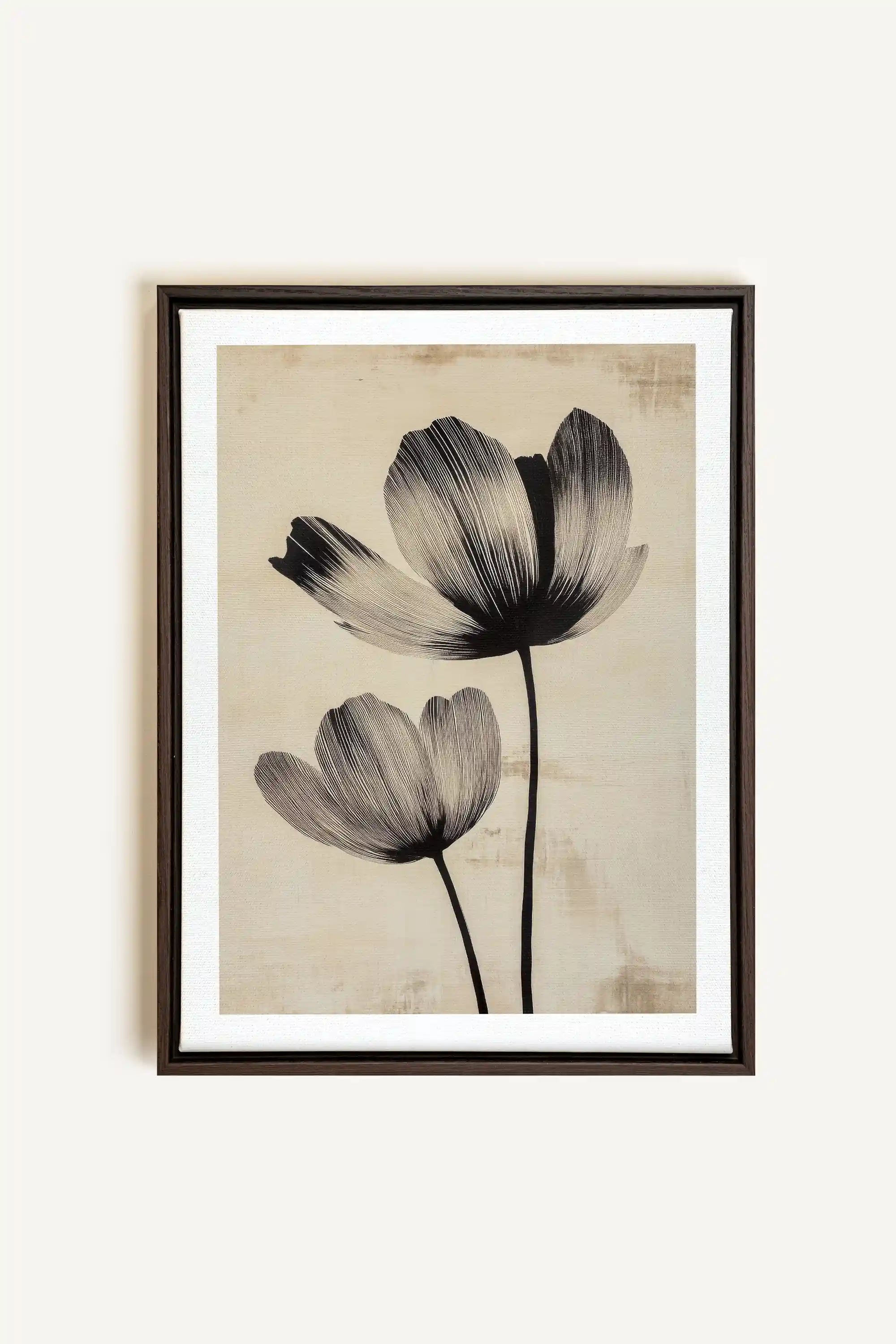 EBONY FLOWERS, Oeuvre sur toile étirée, encadré Brun Noyer