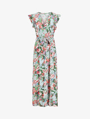 Robe longue à mancherons imprimé fleuri - Vert - 1