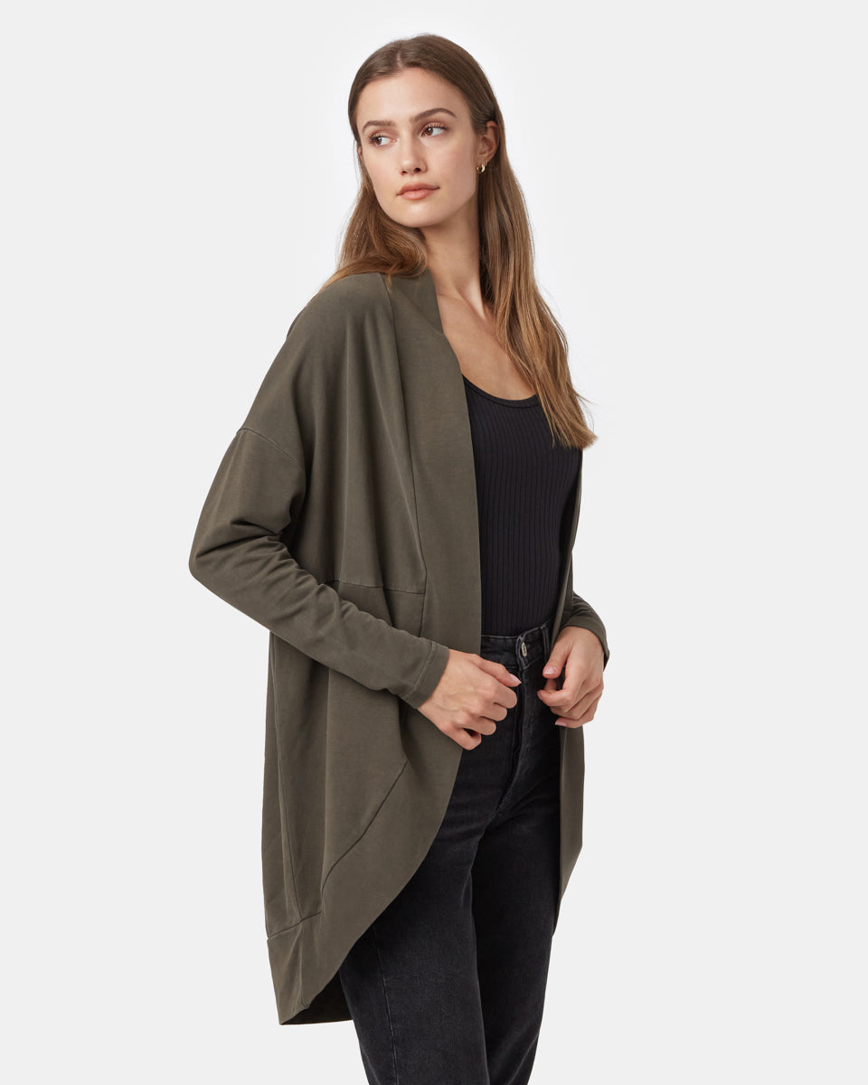 Green Women's Organic Cotton Cardigan *Model is 5'11, wearing size S