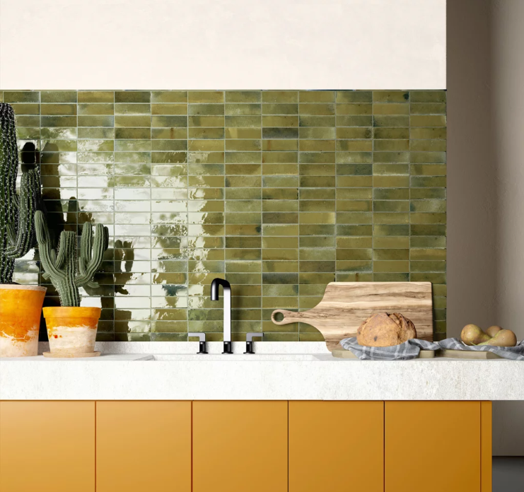 Carrelage mural effet zellige 5.1 x 16.1 cm Hanoi Olive 0.50m²/boîte