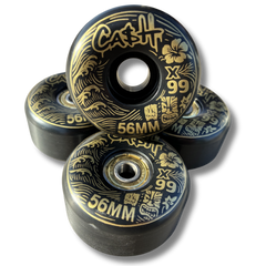 🌊🗿 Set 4 Ruedas CASHSKATE Black & Gold TIKI 56mm – skatepark Flow Series | Fórmula X99 | Cónicas
