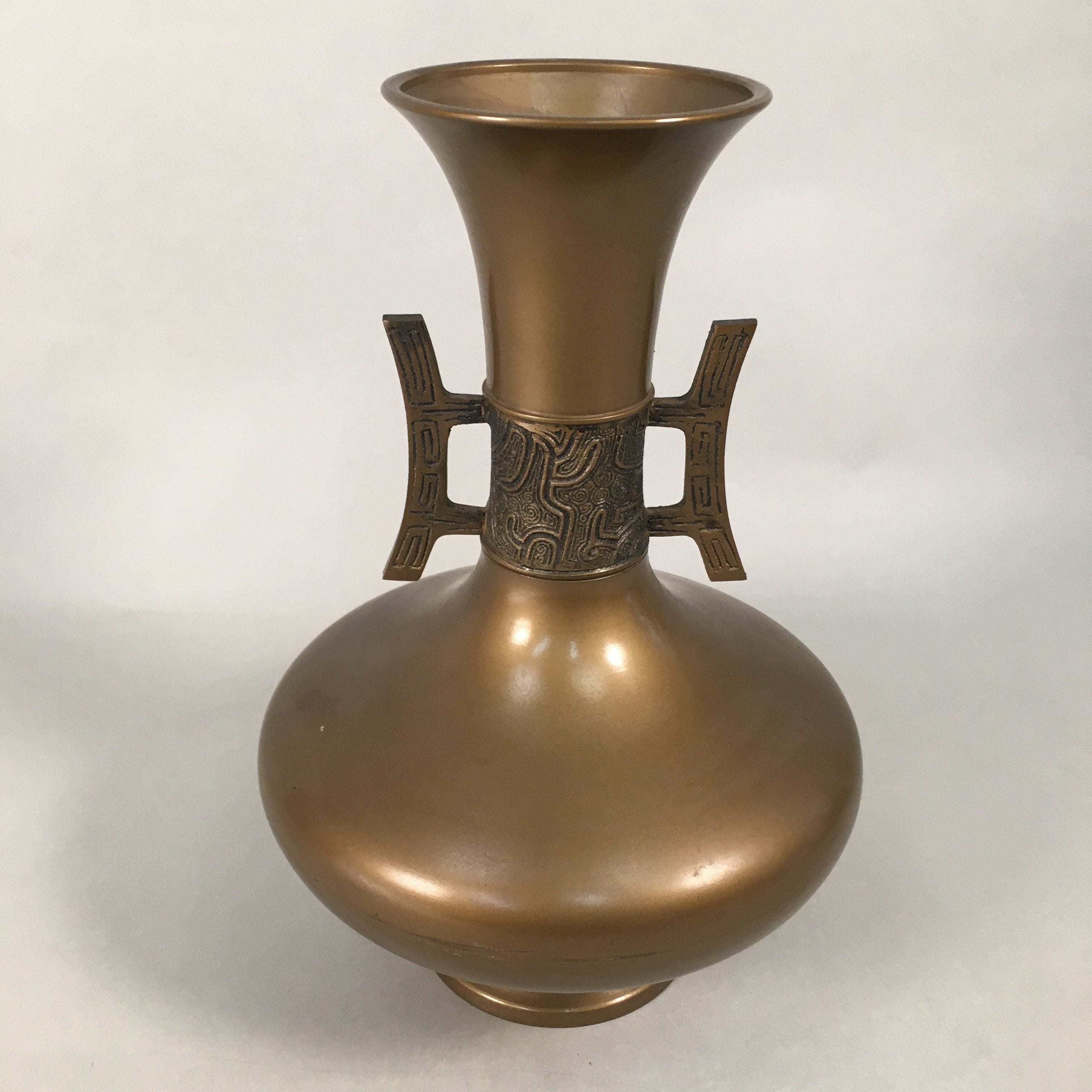 Japanese Copper Flower Vase Vtg Cast Metal Kabin Ikebana Brown FV900