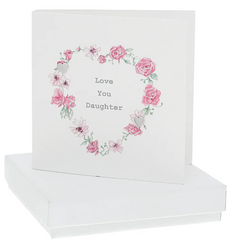 Love You Daughter Silver Heart Stud Earrings