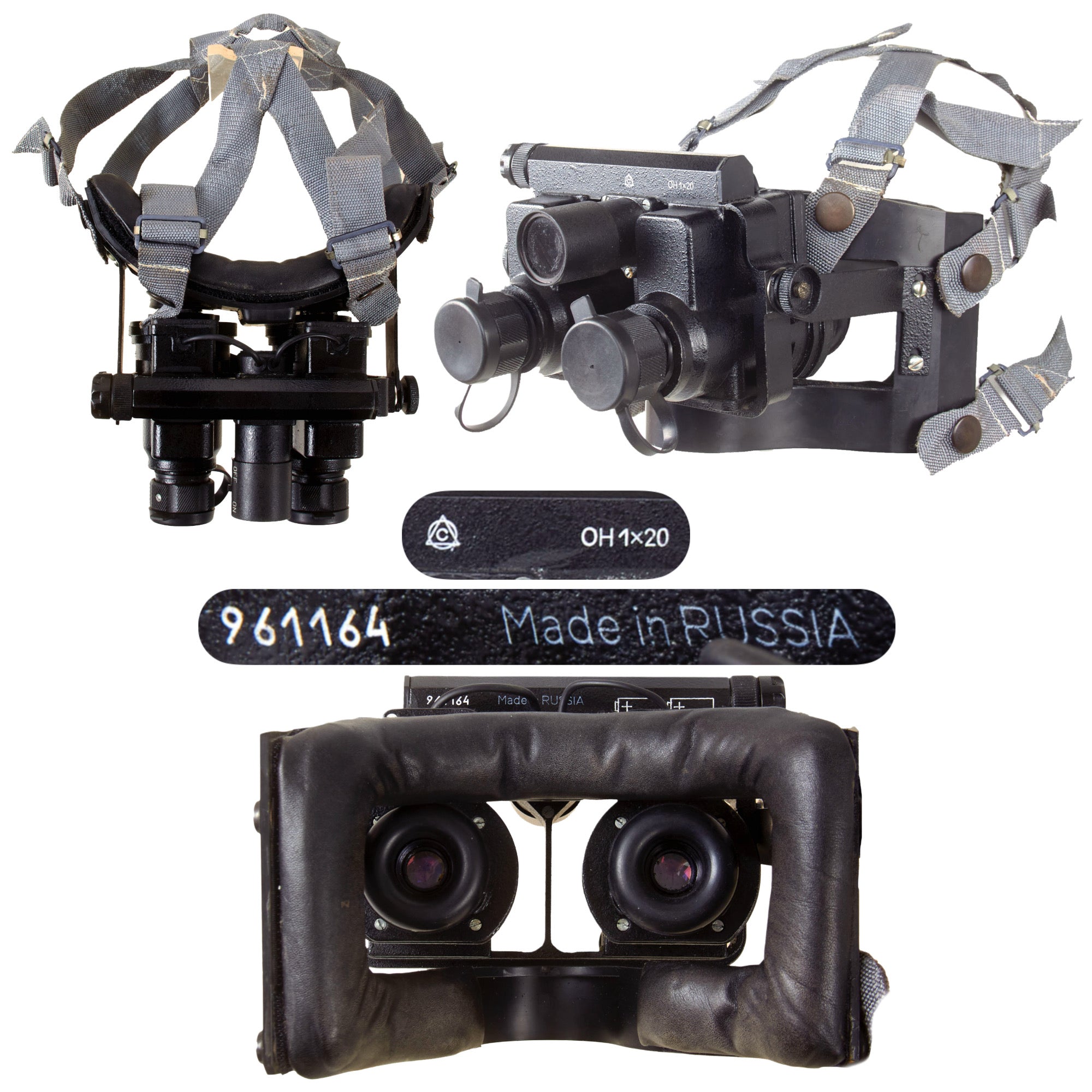 Original Russian Late Cold War Era OH 1x20 Night Vision Goggles Gen 1+ with Head Strap by Lytkarino Optical Glass Plant - Still Functional Original Items