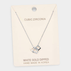 Madeline Love Clear, Rhodium White Gold Dipped Cubic Zirconia Square Pendant Necklace - Necklaces