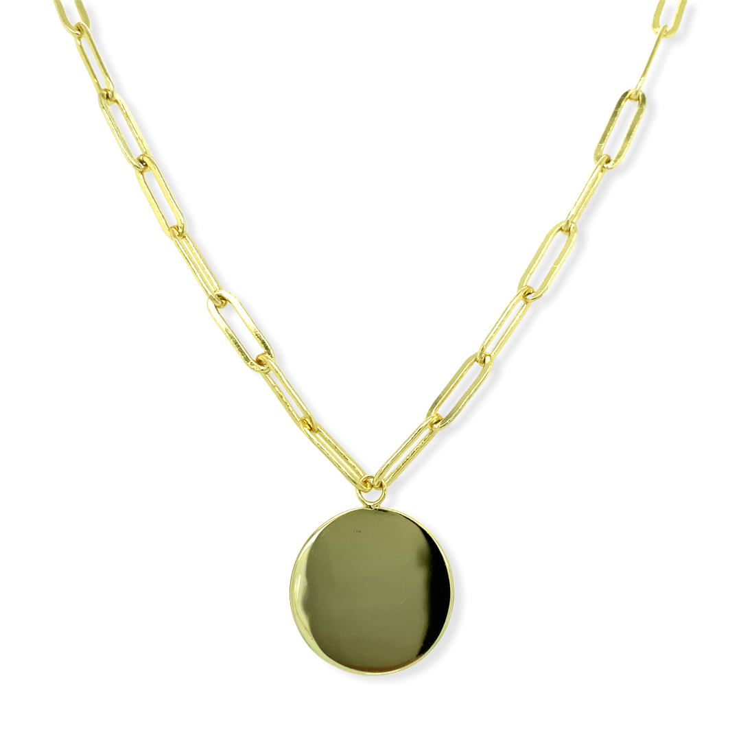14k Gold Plated Large Paperclip Chain with Disc