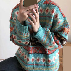 Riolio Trendy Spring Sweater Round Neck Warm Knitting Vintage O Neck Spring Sweater