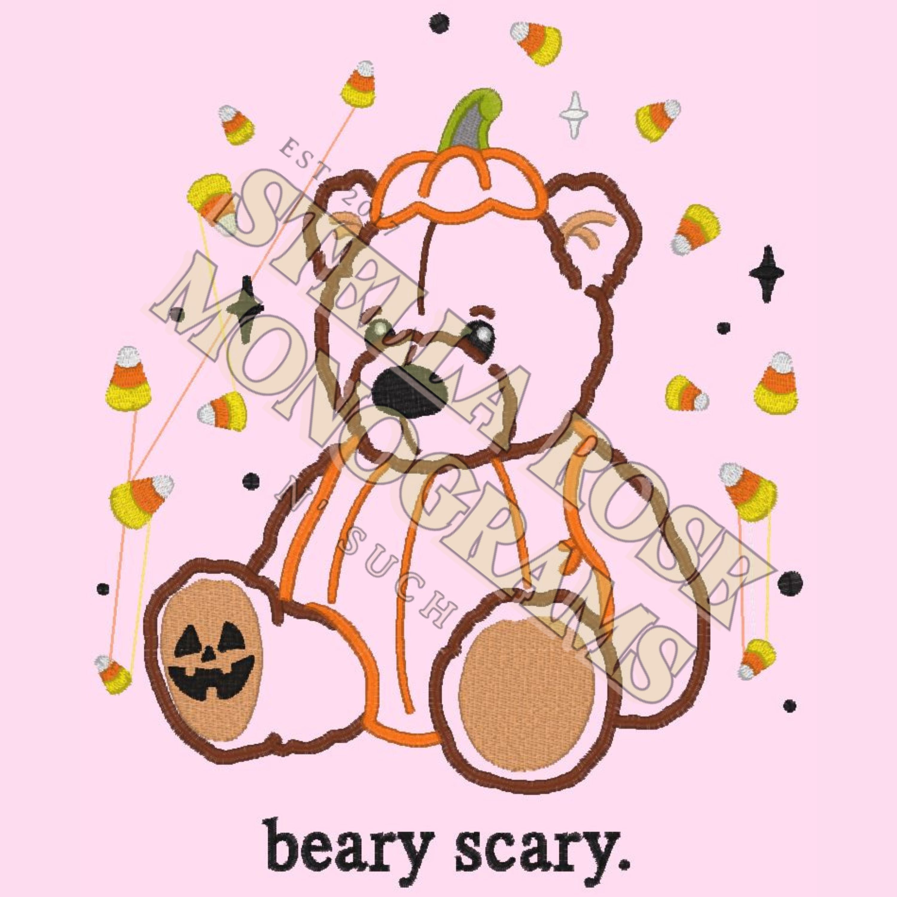 Beary Scary Applique Embroidery Design Digital Download @artistrybybellaco