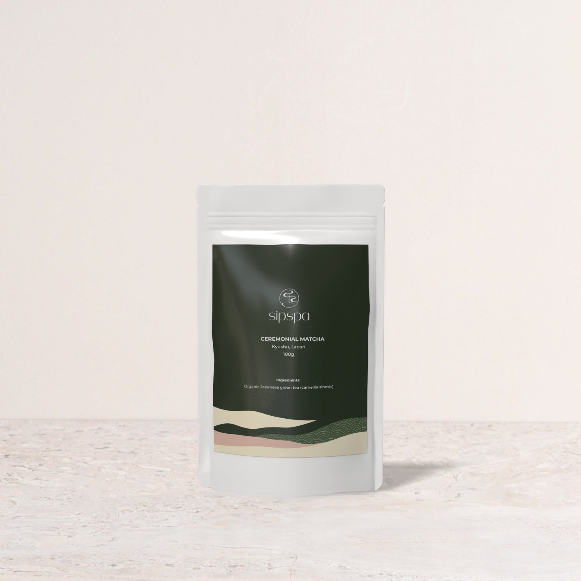 Sipspa Ceremonial Grade Matcha 100g pouch, JAS organic, first harvest, Kyushu Japan