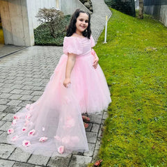 Elegant Pink Girl Dress with Flowers Baby Kids Princess