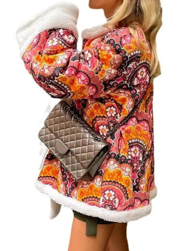 Women's Floral Overcoat Open Front Casual Style