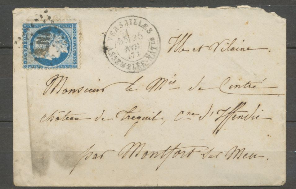 1873 Env. N°60 obl ASNA VERSAILLES ASSEMBLEE NATle. TB X1765
