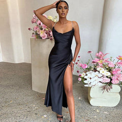 YCNYCHCHY Elegant Satin Slip Dress for Women, Sleeveless Backless Split Evening Party Long Dress