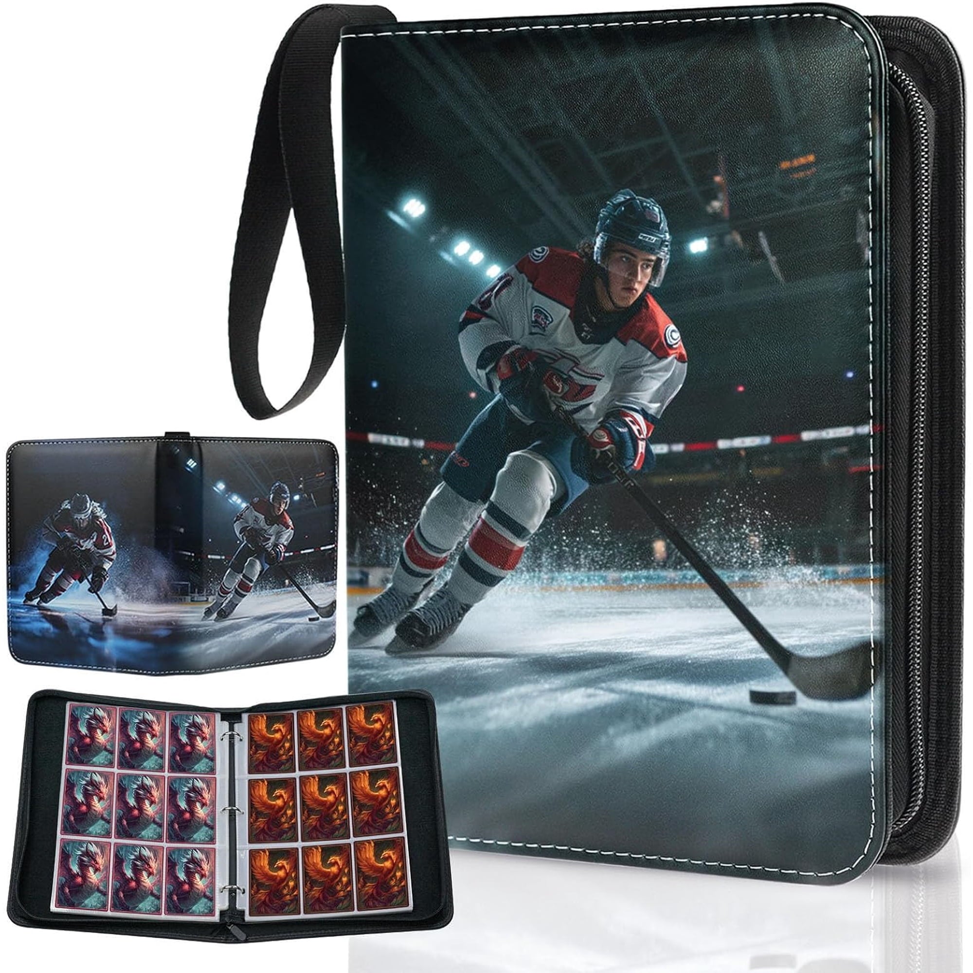 xianyou-Hockey Card Binder, 9 Pocket Trading Card Binder Fits 900 Cards with 50 Removable Sleeves, Portable Collection Card Holder Album Book for Baseball, Football, Sports Cards, Boys Girls Gift