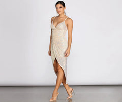 Star In Sequins Wrap Midi Dress