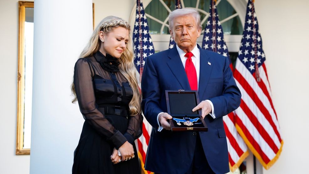 I know you're celebrating in heaven': Erika Kirk accepts Medal of Freedom for husband