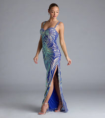 Elisa Iridescent Sequin High Slit Column Dress