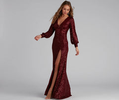 Kaelyn Sequin V-Neck Slit Formal Dress