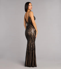 Desiree Sequin Bead Drape Formal Dress