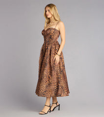 Misha Leopard Corset Midi Formal Dress