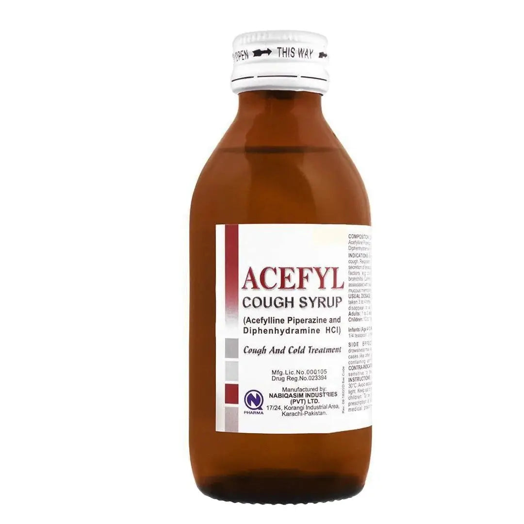 Acefyl Cough Syrup 120ml — Acefylline Piperazine & Diphenhydramine – Available in Pakistan