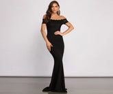 Sierra Formal Off the Shoulder Glitter and Lace Dress