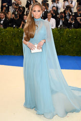Jennifer Lopez Caped Blue Evening Dress 2017 Met Gala