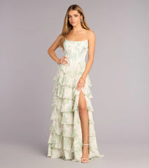 Lilyana Floral Chiffon Strapless Ruffle A-Line Dress