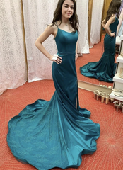 Mermaid satin lace long prom dress formal dress cg7857
