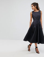 Chi Chi London Fit And Flare Midi Dress With Seam Detail in Black