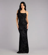 Alma Flocked Floral Mesh Mermaid Dress