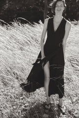 Women's Black Linen-Blend Wrap Dress