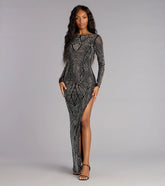 Lexis Glitter Crew Neck Slit Formal Dress