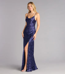 Kensie Satin Cowl Neck Slit Formal Dress