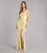 Brinley Bow Back Floral Sequin Column Dress
