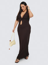 No Hard Feelings Twist Maxi Dress Brown Curve