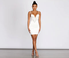 Absolutely Speechless Rhinestone Fringe Satin Mini Dress
