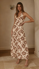 Solange Maxi Dress - Brown/Beige Floral