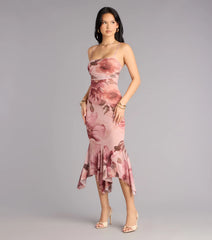 Sweet Flirt Floral Mesh Ruffle Midi Dress