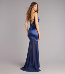 Kayla Satin Open Back Chiffon Formal Dress
