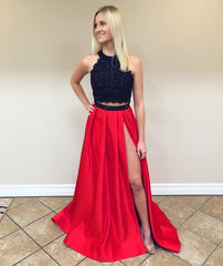 Gorgeous Two Piece Black and Red Long Prom Dress with Slit sold by lovedress on Storenvy
