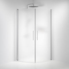 Fjäll Brusehjørne, Buet, Børstet Aluminium Profil, Frostet Glas - HomeTomato - 35-101-67-55-00 - 8595677120165