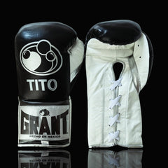grant boxing gloves black/white/silver front view high quality lace up