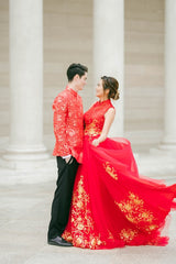 Chinese Wedding Dress | Modern Qipao | Red Cheongsam Wedding Dress | Traditional Chinese Dress | Bridal Qipao Dress Tea Ceremony