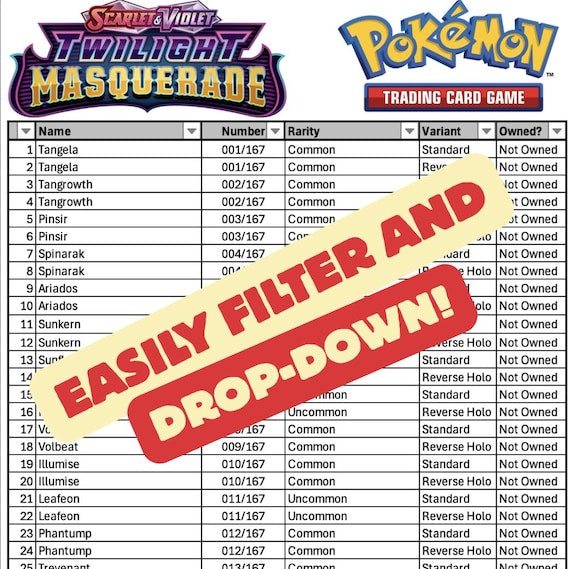 Spreadsheet - Pokemon Twilight Masquerade Master Set List Tracker