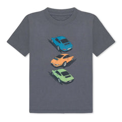 Race car GOTS organic boys t-shirt, gray, sizes 2T–7